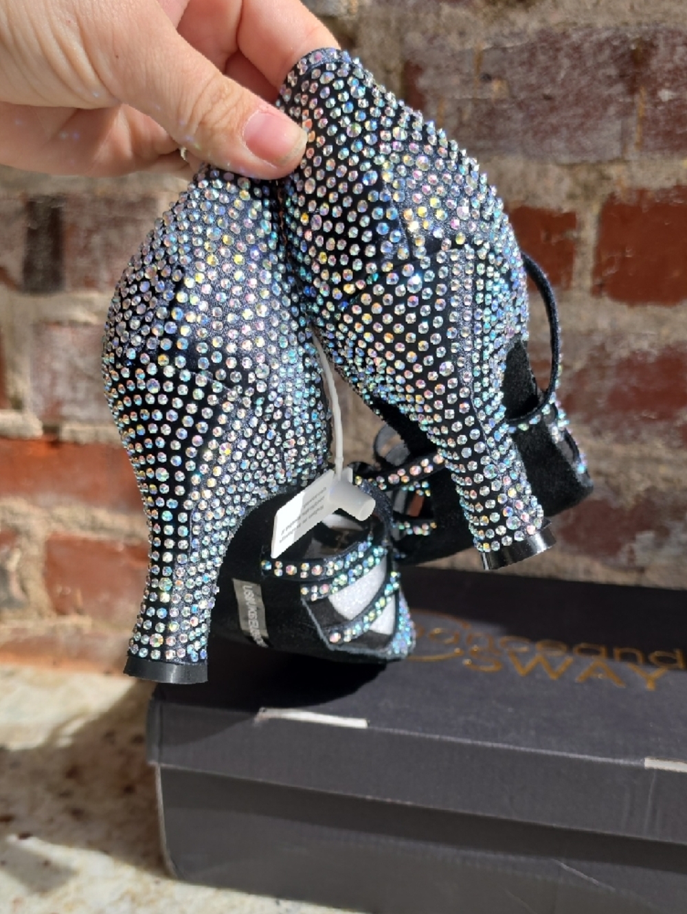 Black Rhinestone Strappy Dance Heels - Picture 4 of 7